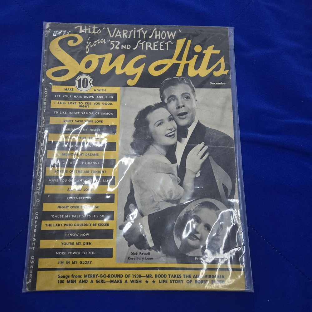 Vintage December 1937 Song Hits Magazine Dick Powell Rosemary Lane Varsity Show